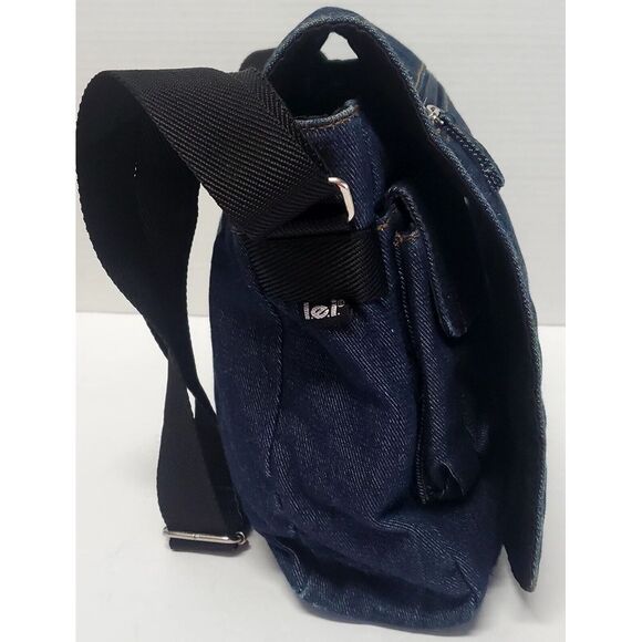 VTG LEI Denim Handbag Y2K Retro Tote Messenger Bag Flap Fold Over w/ ID Card! - Picture 6 of 15